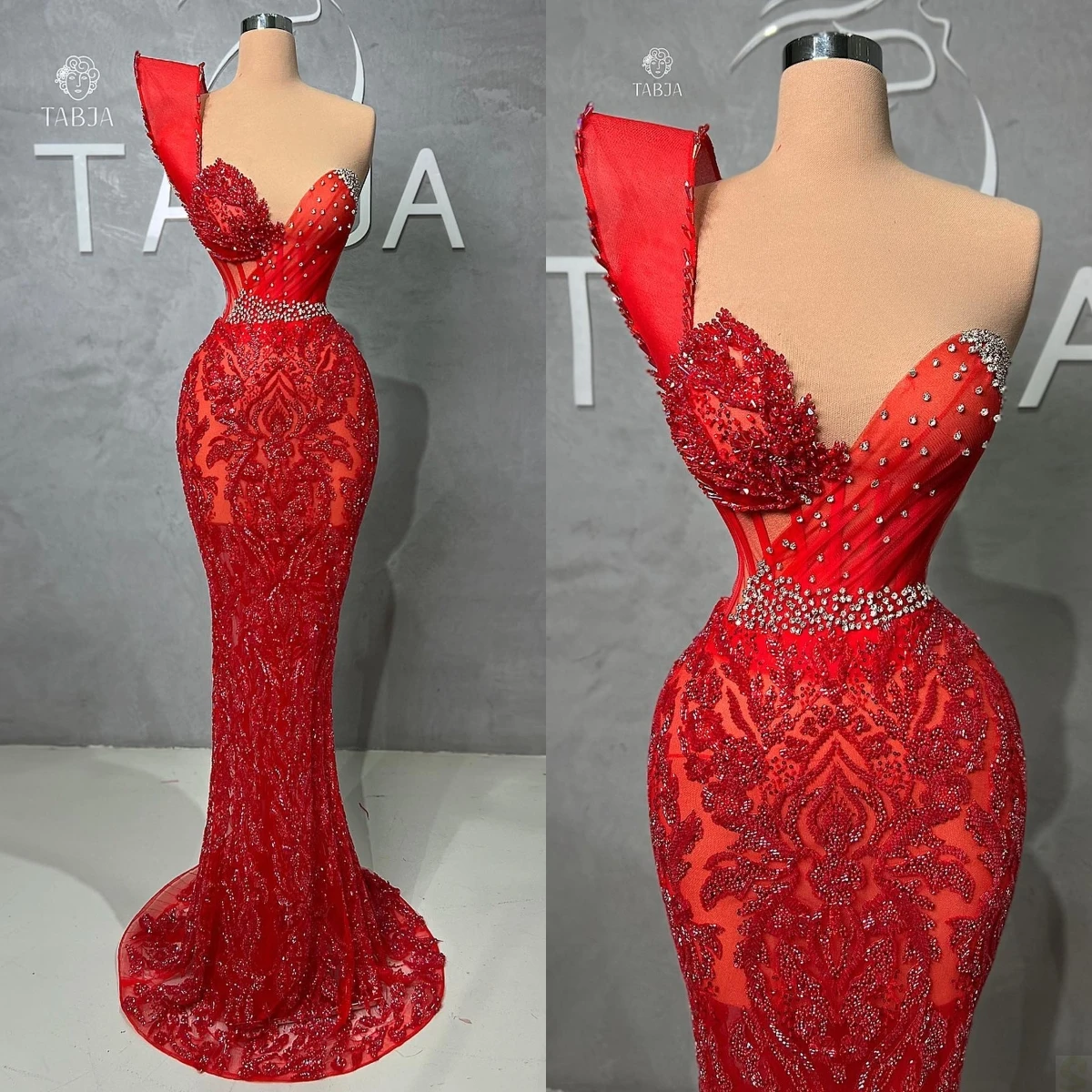 Exquisite Red Evening Dress One Shoulder V Neck Prom Gowns Beading Lace Party Dresses Custom Made
Exquisite Red Evening Dress One Shoulder V Neck Prom Gowns Beading Lace Party Dresses Custom Made