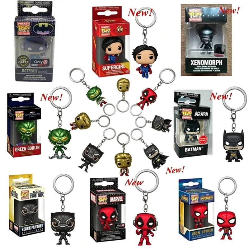 FUNKO Pocket Heroes Keychains Alien Green Goblin Iron Man Iron Spider Black.panther Batman Action Figure Toys
FUNKO Pocket Heroes Keychains Alien Green Goblin Iron Man Iron Spider Black.panther Batman Action Figure Toys
