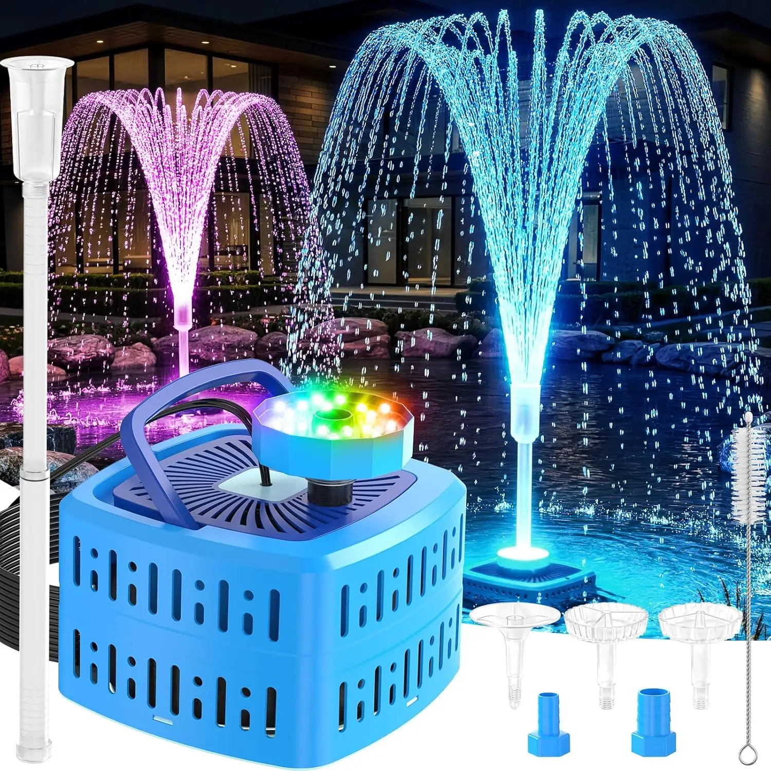 800GPH Pond Pump with Filter and LED Lights, 130W Submersible Fountain Kit for Outdoor Koi Ponds, Water Features
800GPH Pond Pump with Filter and LED Lights, 130W Submersible Fountain Kit for Outdoor Koi Ponds, Water Features