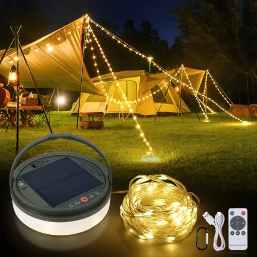 4 in 1 Solar Camping String Lights, Ultra Long String with 160LEDs, Solar Powered and USB Rechargeable Light with Remote Contro
4 in 1 Solar Camping String Lights, Ultra Long String with 160LEDs, Solar Powered and USB Rechargeable Light with Remote Contro