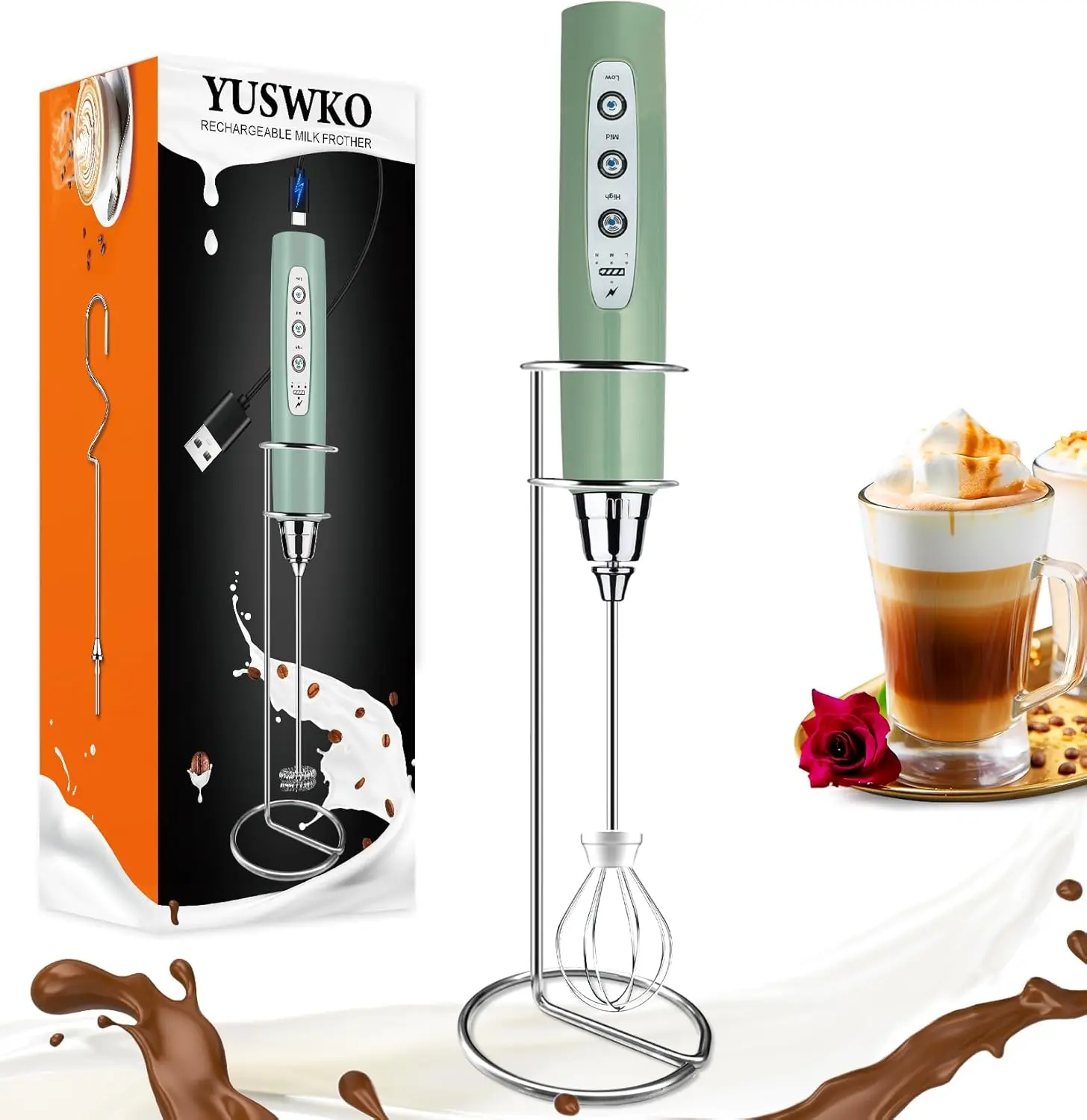 Granite Rechargeable Milk Frother for Coffee with Stand, Handheld Drink Mixer with 3 Heads 3 Speeds Electric Stirrers for
Granite Rechargeable Milk Frother for Coffee with Stand, Handheld Drink Mixer with 3 Heads 3 Speeds Electric Stirrers for