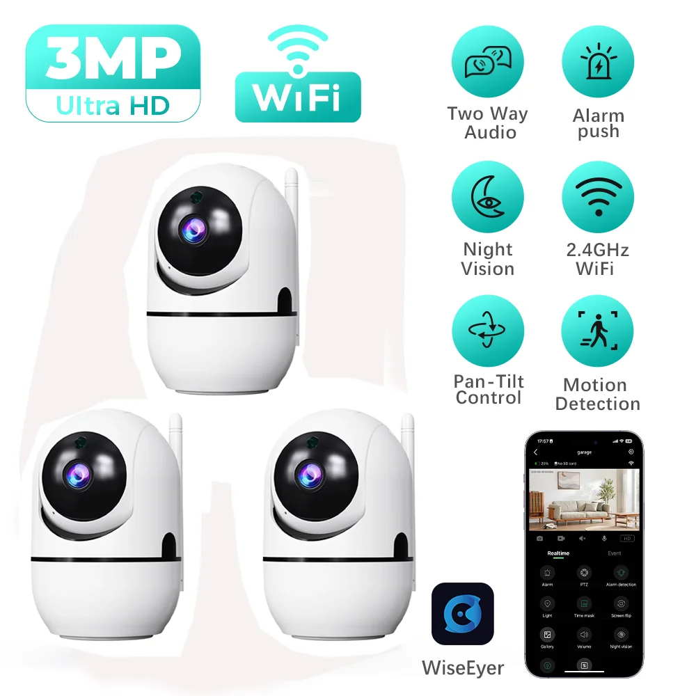 3PK 3MP Ultra HD 2.4GHz WiFi IP Indoor Security Camera PTZ Control Two-Way Audio Night Vision Motion Detection Home Baby Monitor
3PK 3MP Ultra HD 2.4GHz WiFi IP Indoor Security Camera PTZ Control Two-Way Audio Night Vision Motion Detection Home Baby Monitor