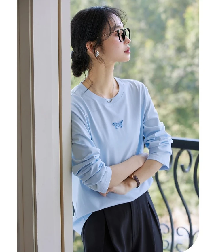VIMLY Women's Cotton T-shirt 2025 Long Sleeve Autumn Sequin Embroidery Casual Tee Shirt Round Neck Tshirts Female Clothing A0973
VIMLY Women's Cotton T-shirt 2025 Long Sleeve Autumn Sequin Embroidery Casual Tee Shirt Round Neck Tshirts Female Clothing A0973
