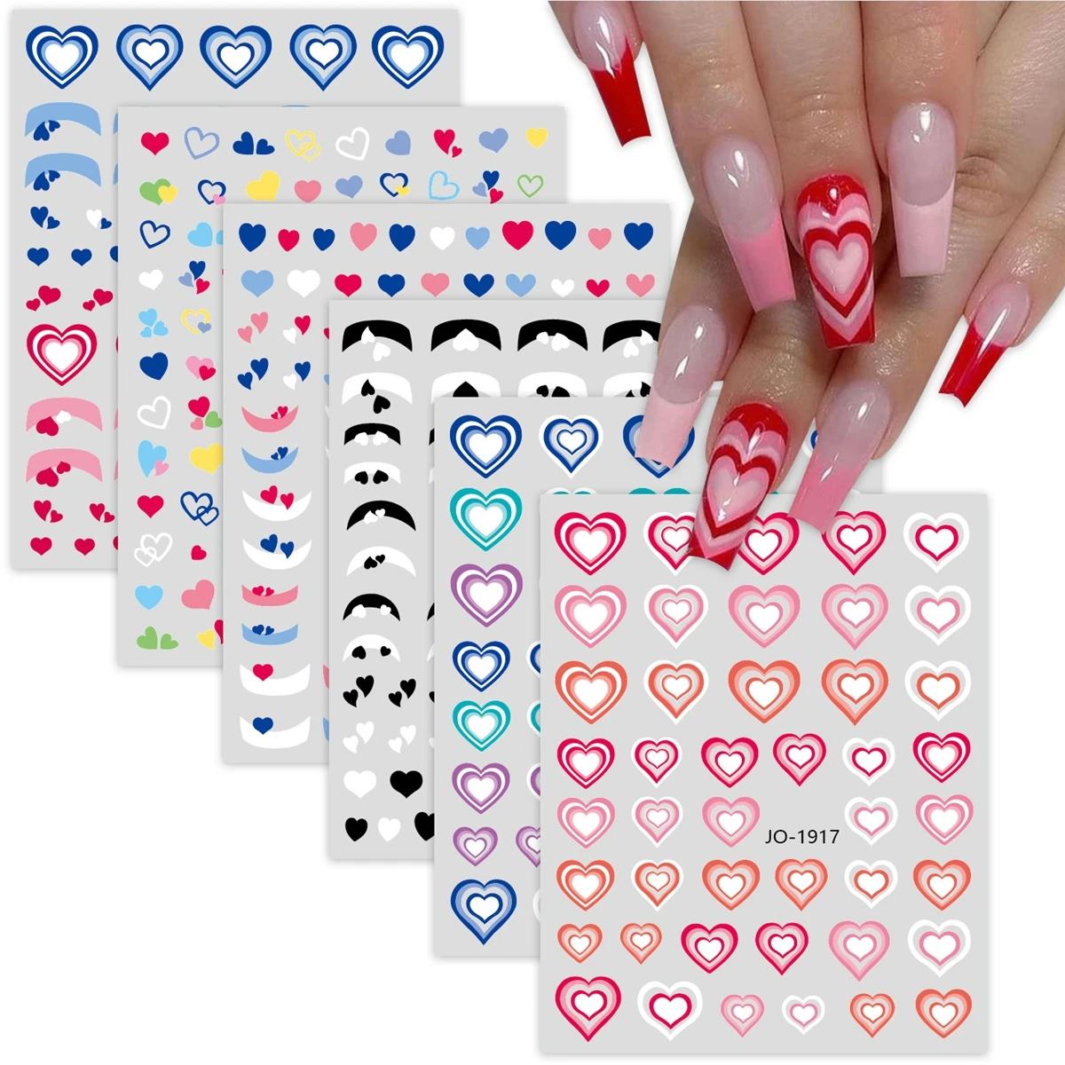 3 Sheets Heart Nail Stickers, Colorful Heart Decals for Nail Art, Pink Red Blue White Heart Design for DIY Manicure
3 Sheets Heart Nail Stickers, Colorful Heart Decals for Nail Art, Pink Red Blue White Heart Design for DIY Manicure