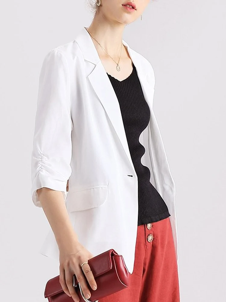 SILVIYE Silky Elegant Pleated 7/8 Sleeve Silk Suit Jacket Women's Short Outerwear Spring Commute Style Straight Cut Suit
SILVIYE Silky Elegant Pleated 7/8 Sleeve Silk Suit Jacket Women's Short Outerwear Spring Commute Style Straight Cut Suit
