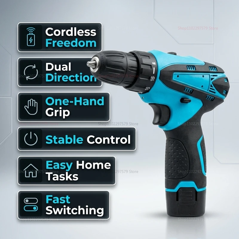 Cordless Electric Drill Kit with Lithium-Ion Battery Compact Power Tool for Home DIY Repairs Woodworking and Furniture Assembly
Cordless Electric Drill Kit with Lithium-Ion Battery Compact Power Tool for Home DIY Repairs Woodworking and Furniture Assembly