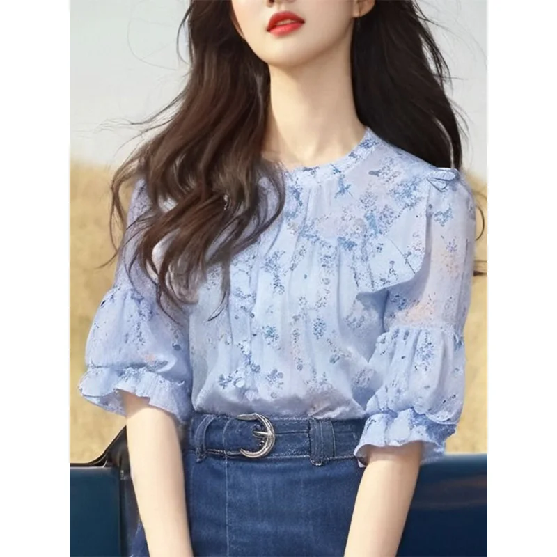Femme Summer Korean Fashion Button Printing Solid Color O-neck Puff Sleeve Women Shirts Simplicity All-match Floral Short Sleeve
Femme Summer Korean Fashion Button Printing Solid Color O-neck Puff Sleeve Women Shirts Simplicity All-match Floral Short Sleeve