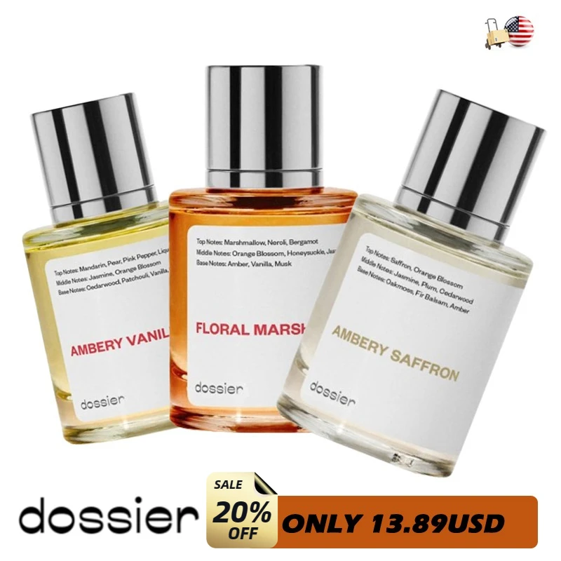 Dossier PACK OF 3 Eau de ParfumAmbery Saffron Floral Marshmallow Ambery Vanila Pure Infused Paraben Free Vegan Feminin Women 
Dossier PACK OF 3 Eau de ParfumAmbery Saffron Floral Marshmallow Ambery Vanila Pure Infused Paraben Free Vegan Feminin Women