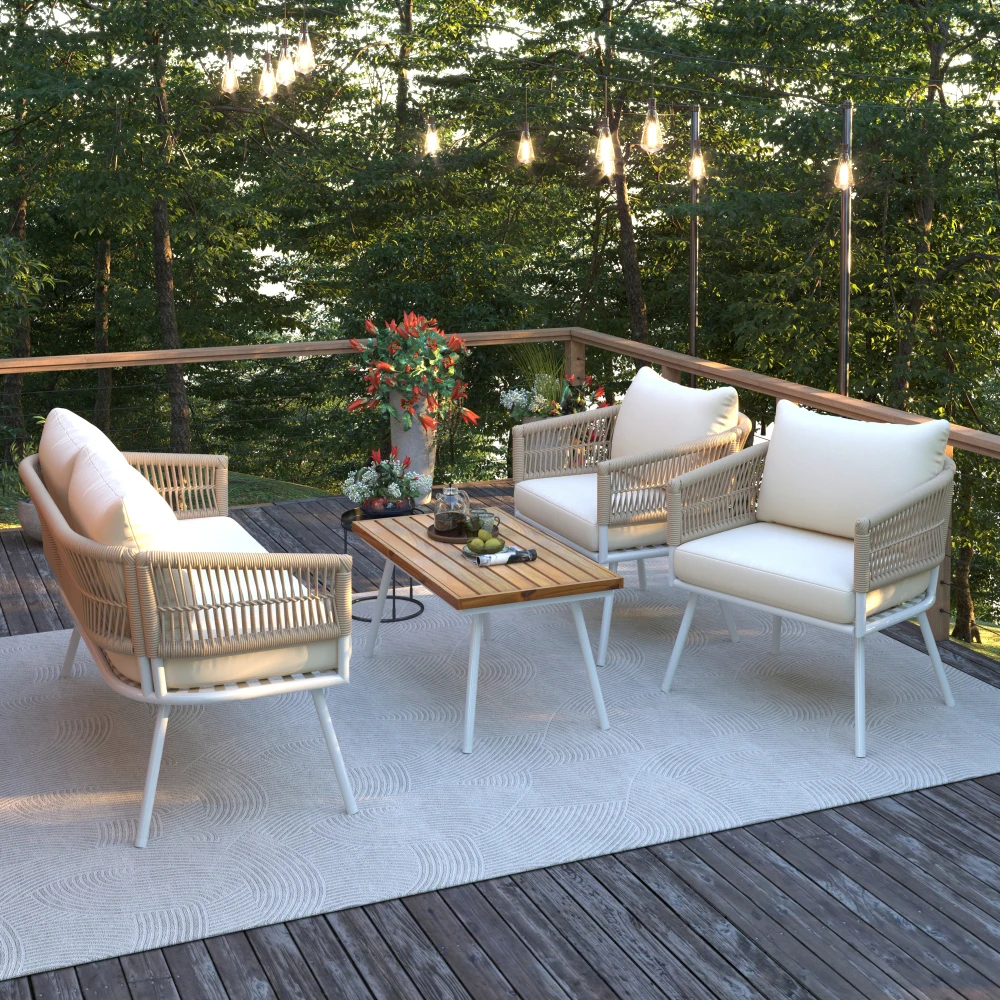 4-Piece Boho Rope Patio Furniture Set, Outdoor Furniture, Patio Conversation Set with Thick Cushion for Backyard Porch Balcony
4-Piece Boho Rope Patio Furniture Set, Outdoor Furniture, Patio Conversation Set with Thick Cushion for Backyard Porch Balcony
