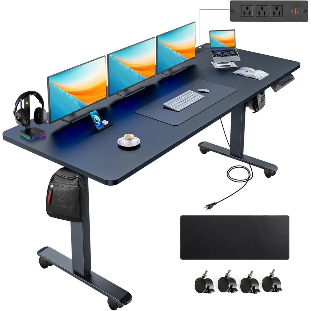 Electric Standing Desk 63 x 24 with Charging Station, Oversized Mouse Pad, 2 USB Ports & 3 Outlets, Adjustable Height, 4 Casters
Electric Standing Desk 63 x 24 with Charging Station, Oversized Mouse Pad, 2 USB Ports & 3 Outlets, Adjustable Height, 4 Casters