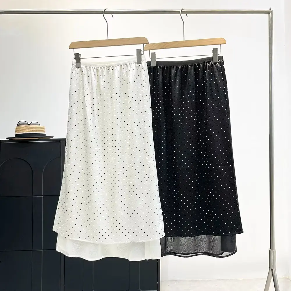 Silky Acetate Satin Polka Dot Half Skirt Spring Summer Gentle Style Versatile Elastic Waist Side Slit Fake Two-Piece Skirt
Silky Acetate Satin Polka Dot Half Skirt Spring Summer Gentle Style Versatile Elastic Waist Side Slit Fake Two-Piece Skirt