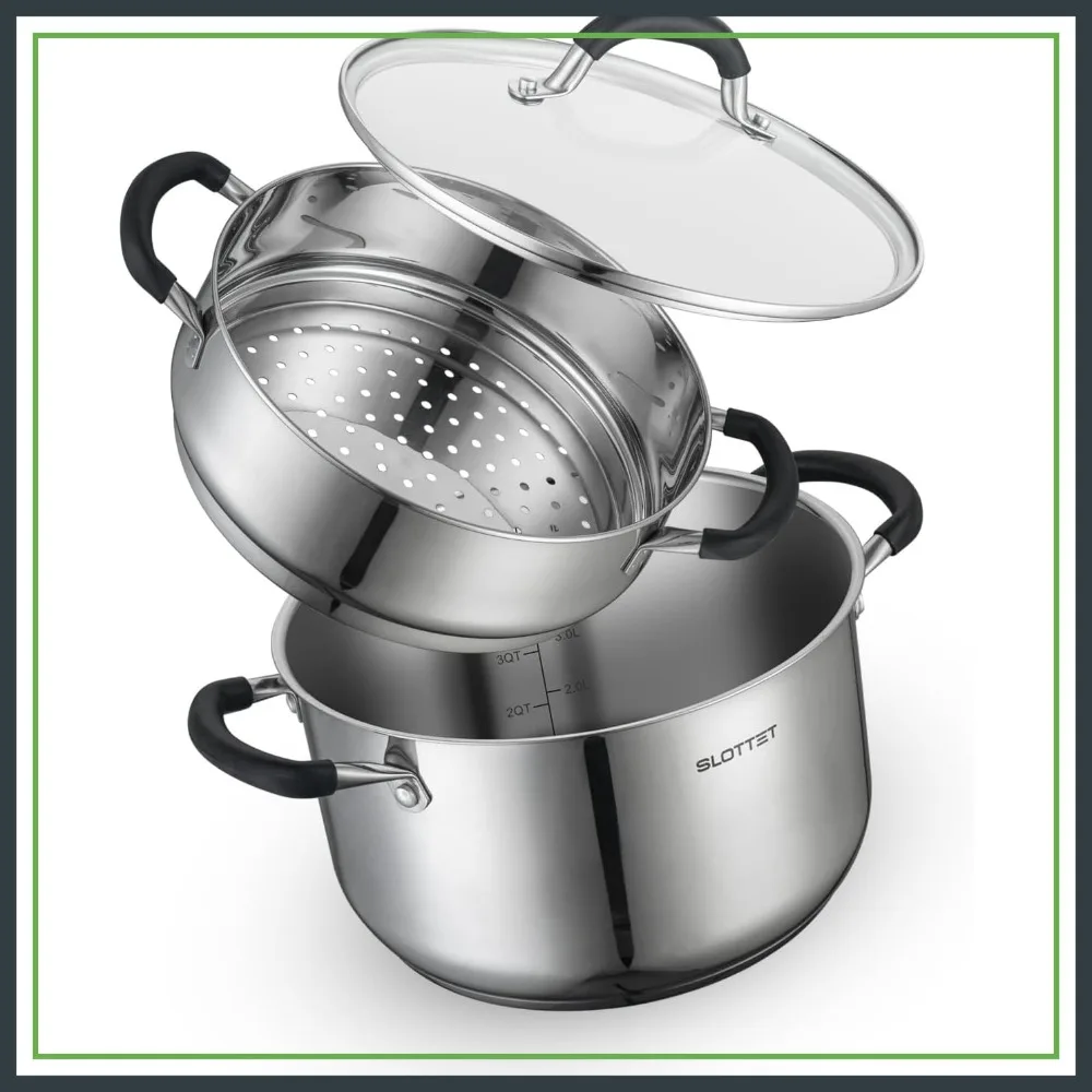 6 Quart Stainless Steel Stock Pot with Steamer, Multipurpose Soup Pot with Glass Lid, Induction Compatible
6 Quart Stainless Steel Stock Pot with Steamer, Multipurpose Soup Pot with Glass Lid, Induction Compatible