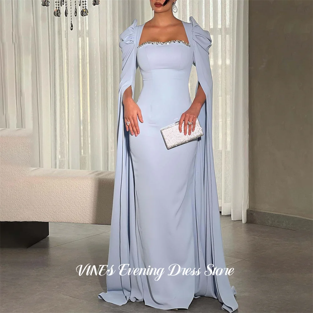 VINES Dusty Blue Evening Dress Square Neck Formal Gown Crystal Trim Night Dresses Cape Long Sleeves Prom Dresses Customized
VINES Dusty Blue Evening Dress Square Neck Formal Gown Crystal Trim Night Dresses Cape Long Sleeves Prom Dresses Customized