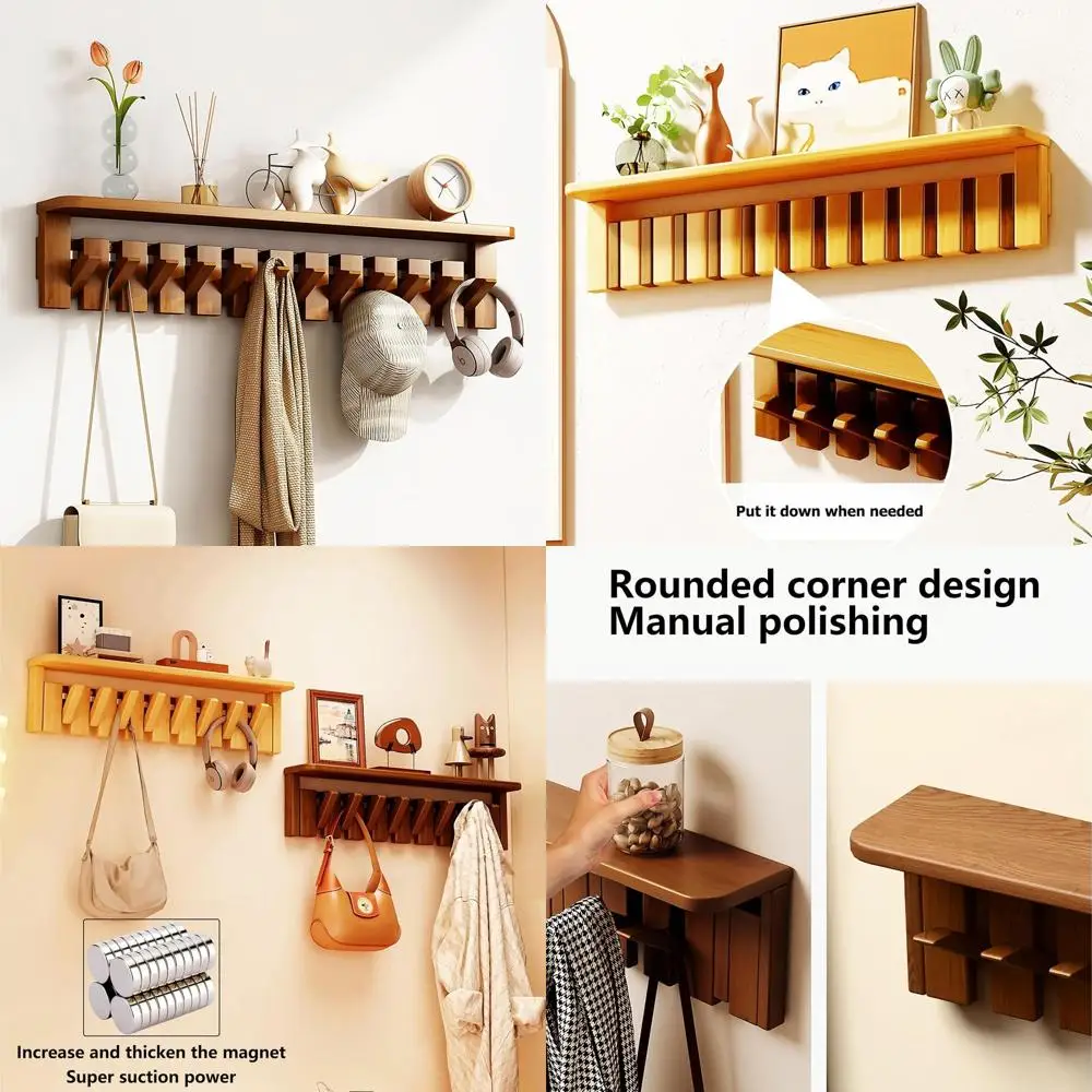 Wall-Mounted Crescent Design Clothes Hanger, 6 Hooks, Tray Walnut-Beech for Entrance, Ideal for Hanging Clothes and Hats Upon En
Wall-Mounted Crescent Design Clothes Hanger, 6 Hooks, Tray Walnut-Beech for Entrance, Ideal for Hanging Clothes and Hats Upon En