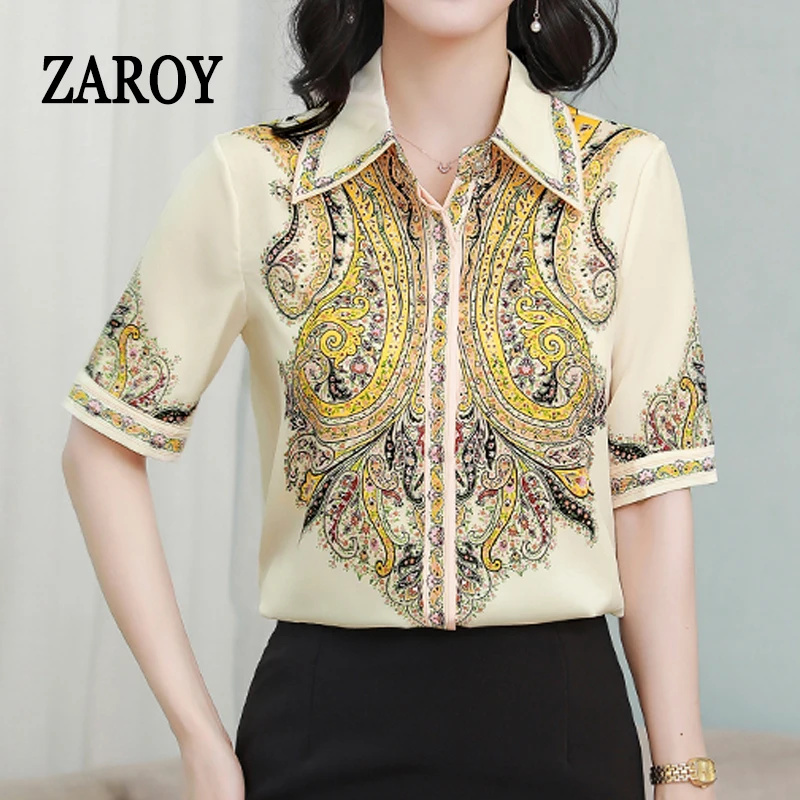 ZAROY Baroque Print Luxury Women Shirts Summer Short Sleeve Lapel Slim Office Lady Elegant Tops Vintage Blouses Fashion Camisas
ZAROY Baroque Print Luxury Women Shirts Summer Short Sleeve Lapel Slim Office Lady Elegant Tops Vintage Blouses Fashion Camisas
