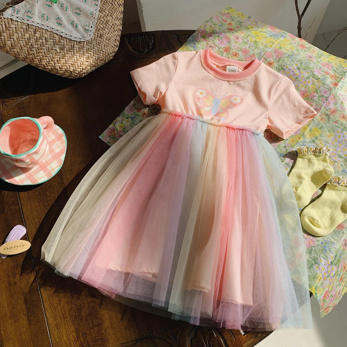 2025 Summer New Mesh Girls' Dress Butterfly Print Colorful Short Sleeved Round Neck Sweet Kids Princess Fluffy Dress
2025 Summer New Mesh Girls' Dress Butterfly Print Colorful Short Sleeved Round Neck Sweet Kids Princess Fluffy Dress