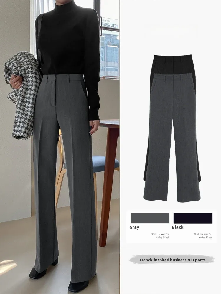 Gray Wide Leg Pants Women's High Waist Straight Cut Trousers Korean Style Commute Pure Color Pocket Detail Polyester Fiber
Gray Wide Leg Pants Women's High Waist Straight Cut Trousers Korean Style Commute Pure Color Pocket Detail Polyester Fiber