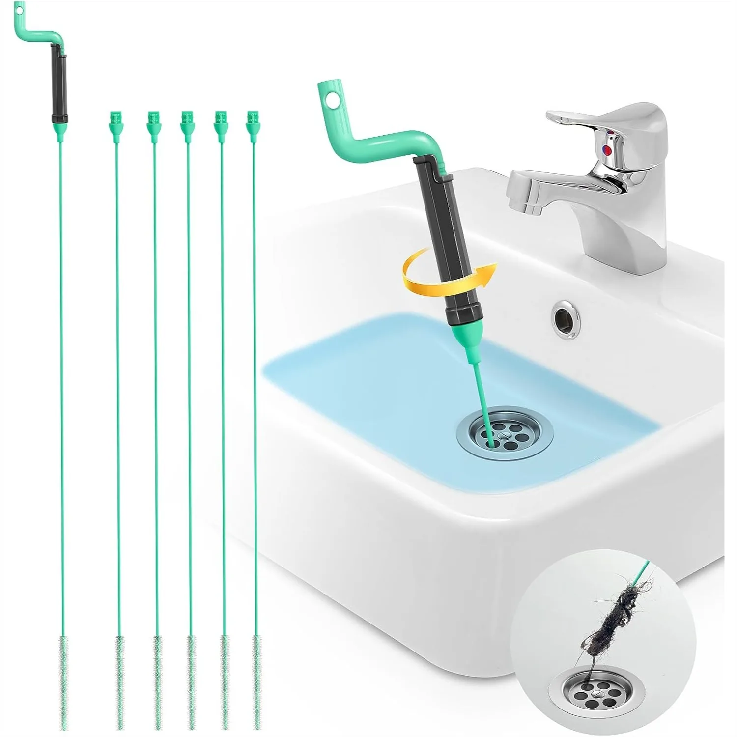 Drain Clog Remover Tool, 30" Anti-Break Steel Sink Snake Hair Cleaner with Rotating Handle & 6 Refills for Shower, Toilet
Drain Clog Remover Tool, 30" Anti-Break Steel Sink Snake Hair Cleaner with Rotating Handle & 6 Refills for Shower, Toilet