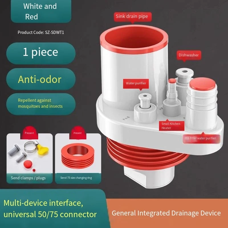 Kitchen drain pipe T-joint, sink and vegetable wash basin anti-odor device, dishwasher and water purifier multi-functional drain
Kitchen drain pipe T-joint, sink and vegetable wash basin anti-odor device, dishwasher and water purifier multi-functional drain