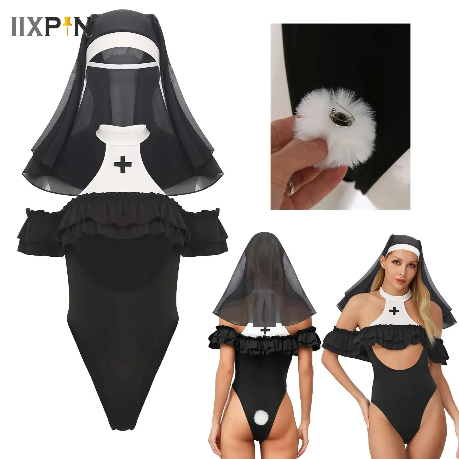 Sexy Nun Costume Women Tiered Ruffled Chest Hollow Out Bad Naughty Nun Roleplay Fancy Dress Outfit Religious Sister Bodysuit Set
Sexy Nun Costume Women Tiered Ruffled Chest Hollow Out Bad Naughty Nun Roleplay Fancy Dress Outfit Religious Sister Bodysuit Set