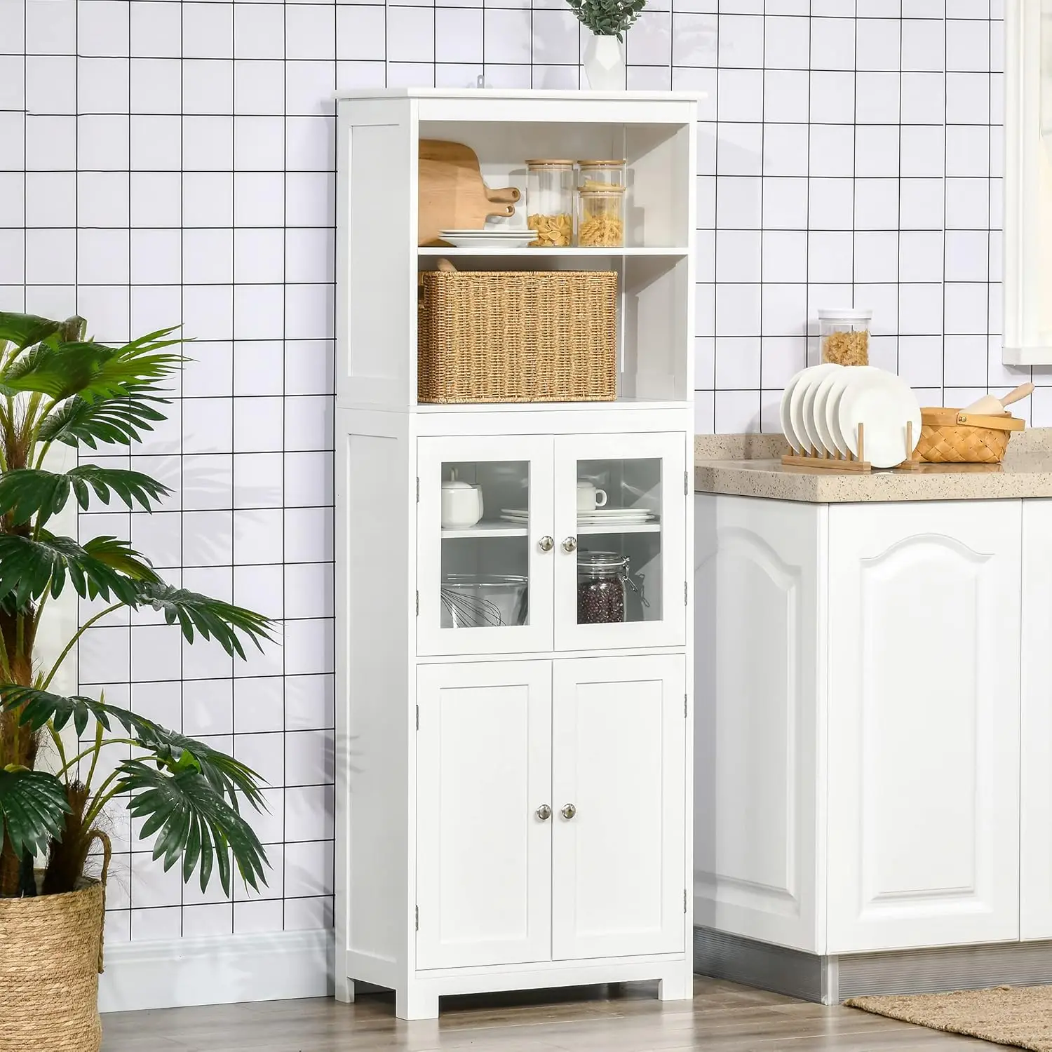 63" Small Buffet with Hutch, 4-Door Kitchen Pantry, Freestanding Storage Cabinet with Adjustable Shelf for Dining Room
63" Small Buffet with Hutch, 4-Door Kitchen Pantry, Freestanding Storage Cabinet with Adjustable Shelf for Dining Room