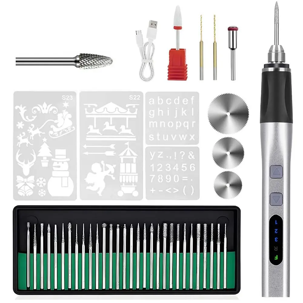 30 Bits Electric Engraving Pen Set 4 Stencils Portable Rotary Engraver Machine 3 Level Speed Low Noise Micro Rotary Polish Tools
30 Bits Electric Engraving Pen Set 4 Stencils Portable Rotary Engraver Machine 3 Level Speed Low Noise Micro Rotary Polish Tools
