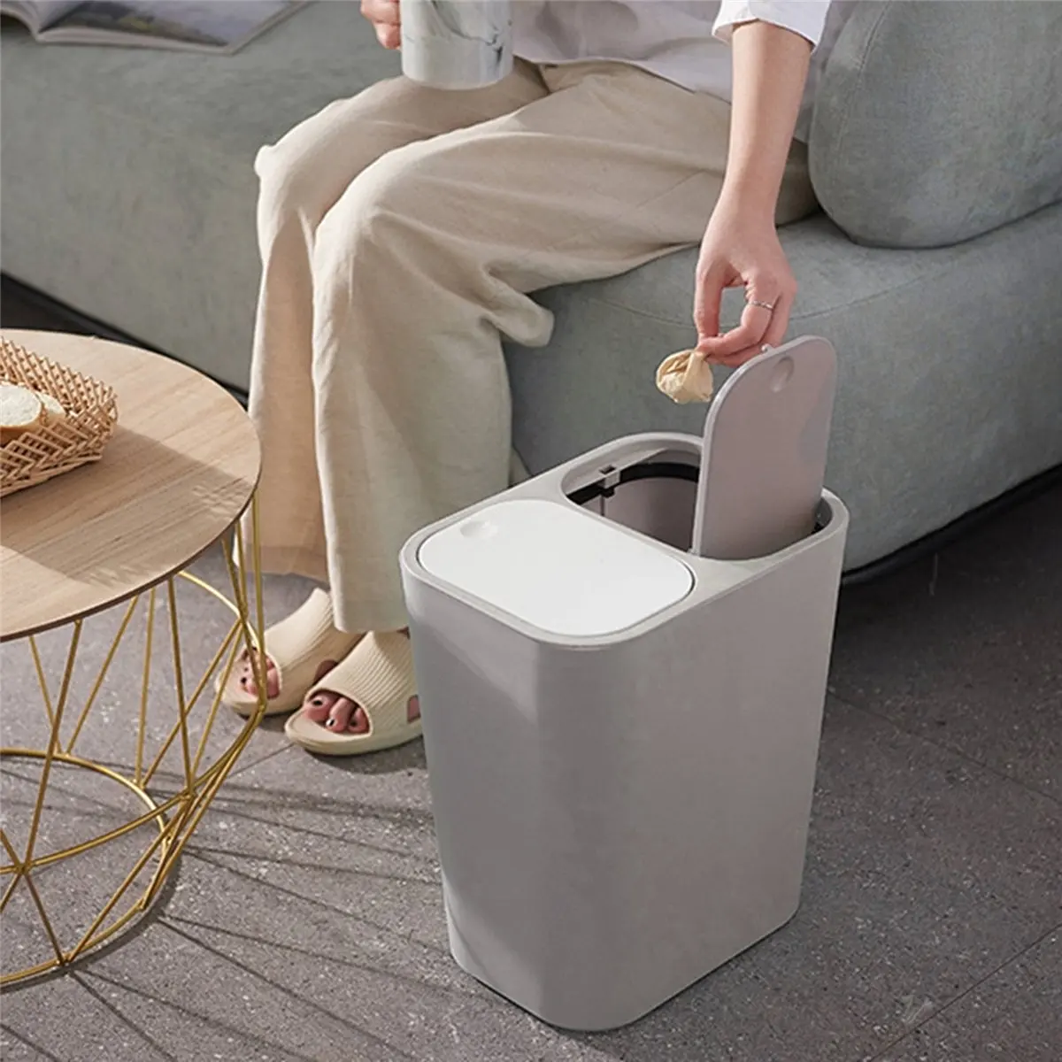 AT54 Trash Can Rectangle Plastic Push-Button Dual Compartment 12 Liter Recycling Waste Bin Garbage Can-Grey
AT54 Trash Can Rectangle Plastic Push-Button Dual Compartment 12 Liter Recycling Waste Bin Garbage Can-Grey