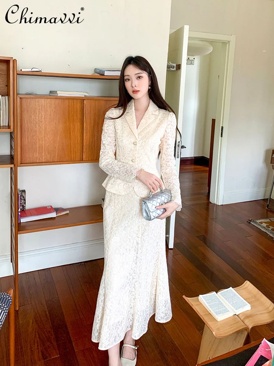 2025 Autumn Clothes New High-End Elegant Women's Fashion Lace Long Sleeve Slim-fit Jacket and Long Skirt Ladies Two-Piece Set
2025 Autumn Clothes New High-End Elegant Women's Fashion Lace Long Sleeve Slim-fit Jacket and Long Skirt Ladies Two-Piece Set