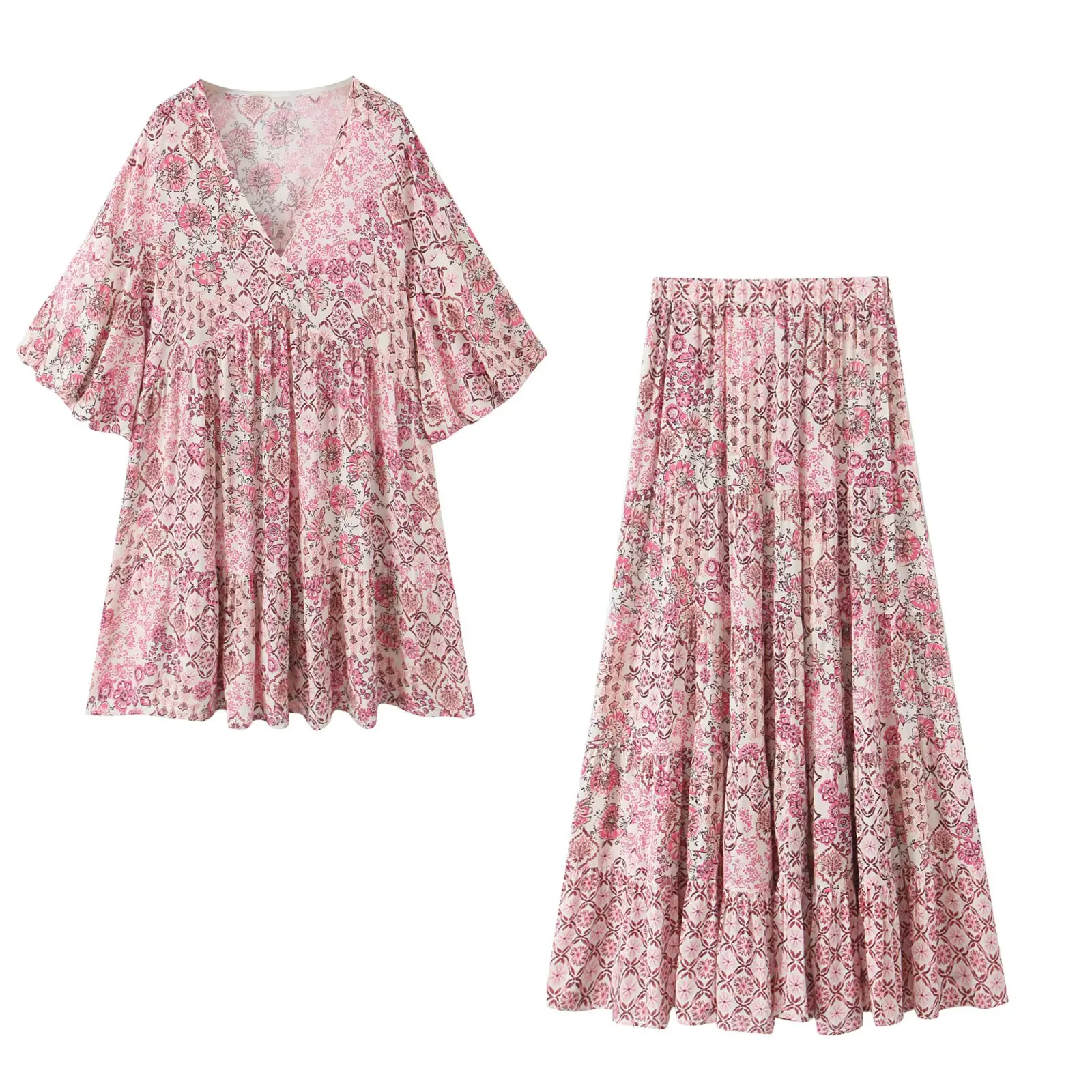 Women's 2025 New Fashion puffy sleeve Loose print V-neck mini dress retro women's dress+Skirts Women's suit
Women's 2025 New Fashion puffy sleeve Loose print V-neck mini dress retro women's dress+Skirts Women's suit