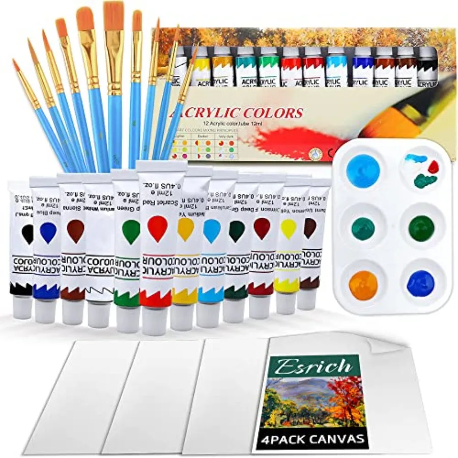 Acrylic Paint Set, Paint with 10 Paint Brushes ml Acrylic Paint, 1 Palettes and 4 Pcs Canvas for Students, Artists and Beginner
Acrylic Paint Set, Paint with 10 Paint Brushes ml Acrylic Paint, 1 Palettes and 4 Pcs Canvas for Students, Artists and Beginner