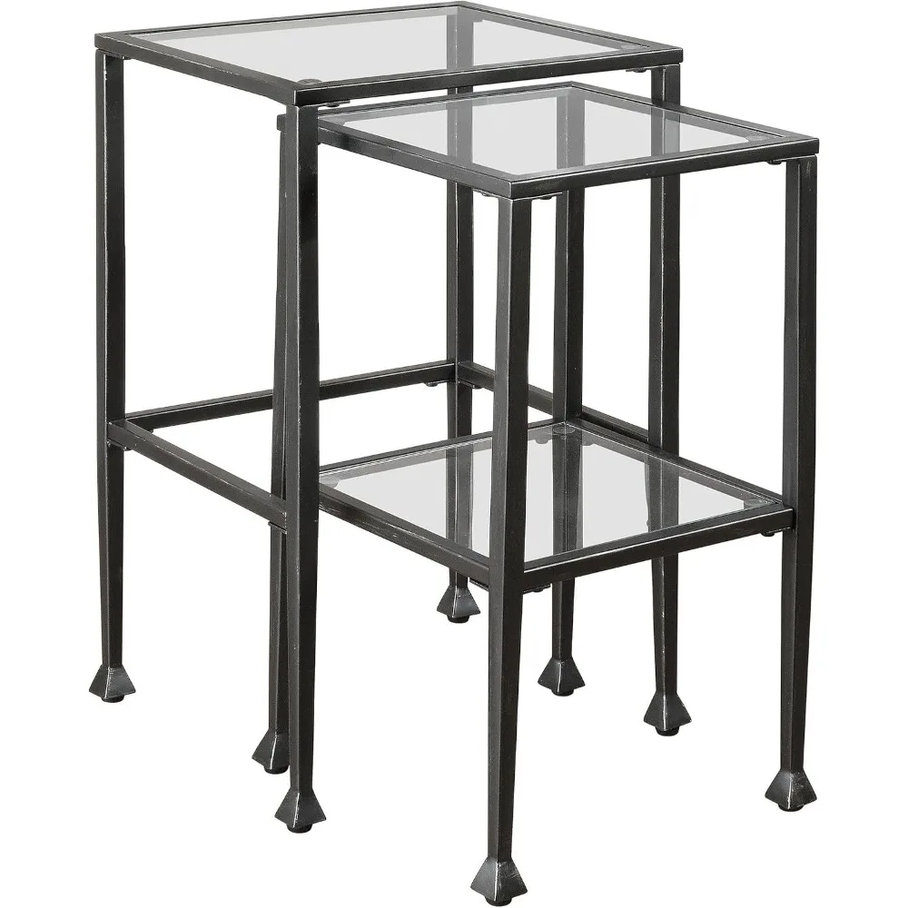 Leilani 2-Piece Rustic Nesting Tables with Glass Tops and Metal Frame
Leilani 2-Piece Rustic Nesting Tables with Glass Tops and Metal Frame