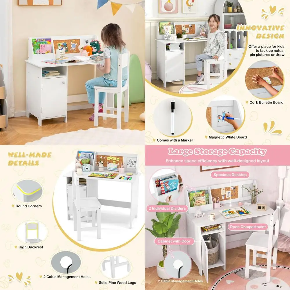 Children's Study Desk and Chair with Storage, Whiteboard, and Bookshelf - Wooden Station for Boys and Girls
Children's Study Desk and Chair with Storage, Whiteboard, and Bookshelf - Wooden Station for Boys and Girls