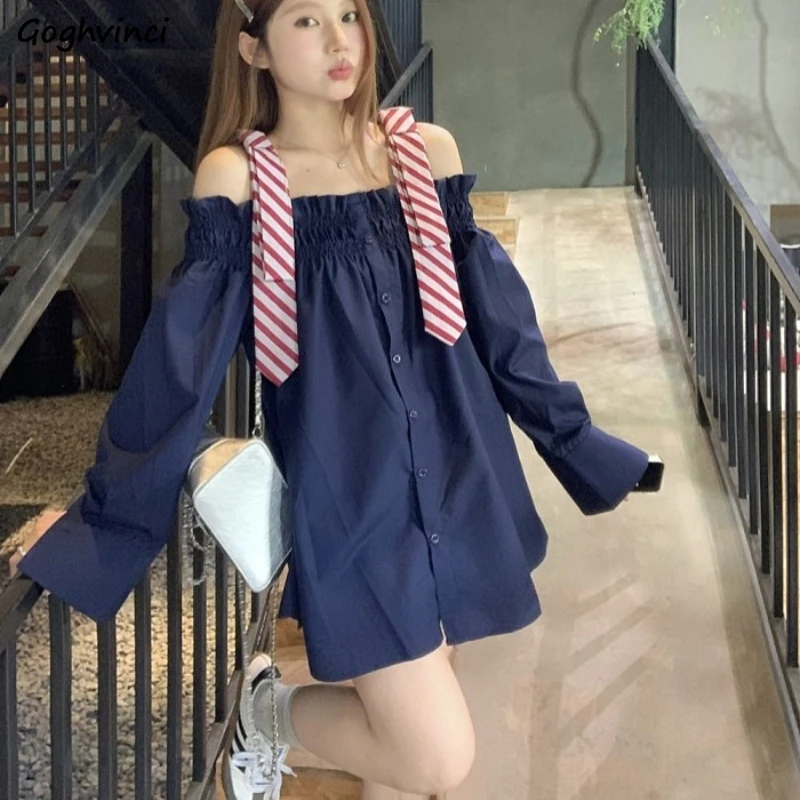 Shirts Women Off Shoulder Preppy Style Sweet Single Breasted Design Pleated Patchwork Trendy Loose Casual Tops Ulzzang Aesthetic
Shirts Women Off Shoulder Preppy Style Sweet Single Breasted Design Pleated Patchwork Trendy Loose Casual Tops Ulzzang Aesthetic