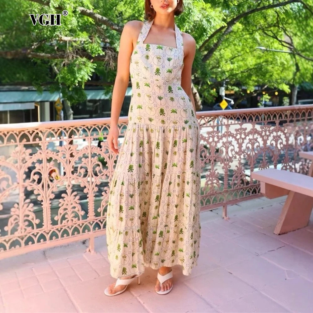 VGH Holiday Patchwork Folds Maxi Dress for Women Halter Sleeveless High Waist Slimming Temperament Colorblock Dresses Female New
VGH Holiday Patchwork Folds Maxi Dress for Women Halter Sleeveless High Waist Slimming Temperament Colorblock Dresses Female New