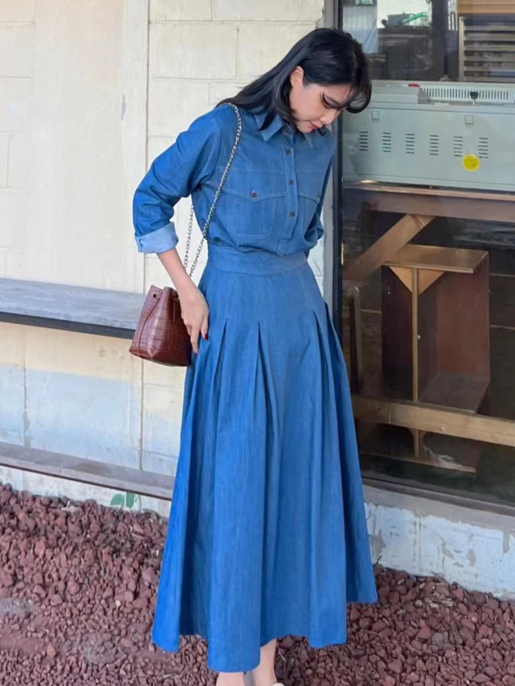 Women Single Breasted Denim Shirt+ High Waist A-line Skirt Fashion Two-piece Suit 2023 Spring Autumn New Ladies Set M980
Women Single Breasted Denim Shirt+ High Waist A-line Skirt Fashion Two-piece Suit 2023 Spring Autumn New Ladies Set M980