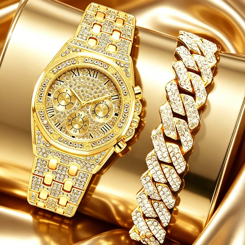 Trendy and luxurious rhinestone three eyelid men's rhinestone business watch set paired with hip-hop fashion cross necklace gift
Trendy and luxurious rhinestone three eyelid men's rhinestone business watch set paired with hip-hop fashion cross necklace gift
