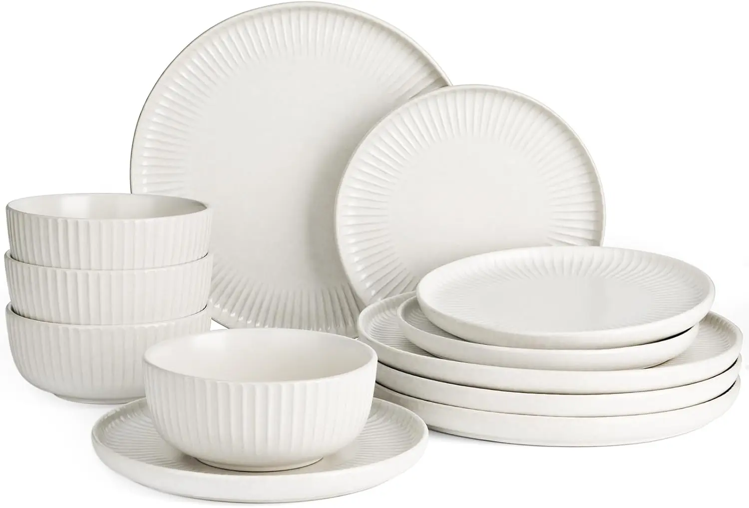 Starlight Dinnerware Sets, Plates and Bowls Dish Set of 4 (12 Pieces), Ribbed Textured Tableware - Dishwasher & Microwave Safe,
Starlight Dinnerware Sets, Plates and Bowls Dish Set of 4 (12 Pieces), Ribbed Textured Tableware - Dishwasher & Microwave Safe,