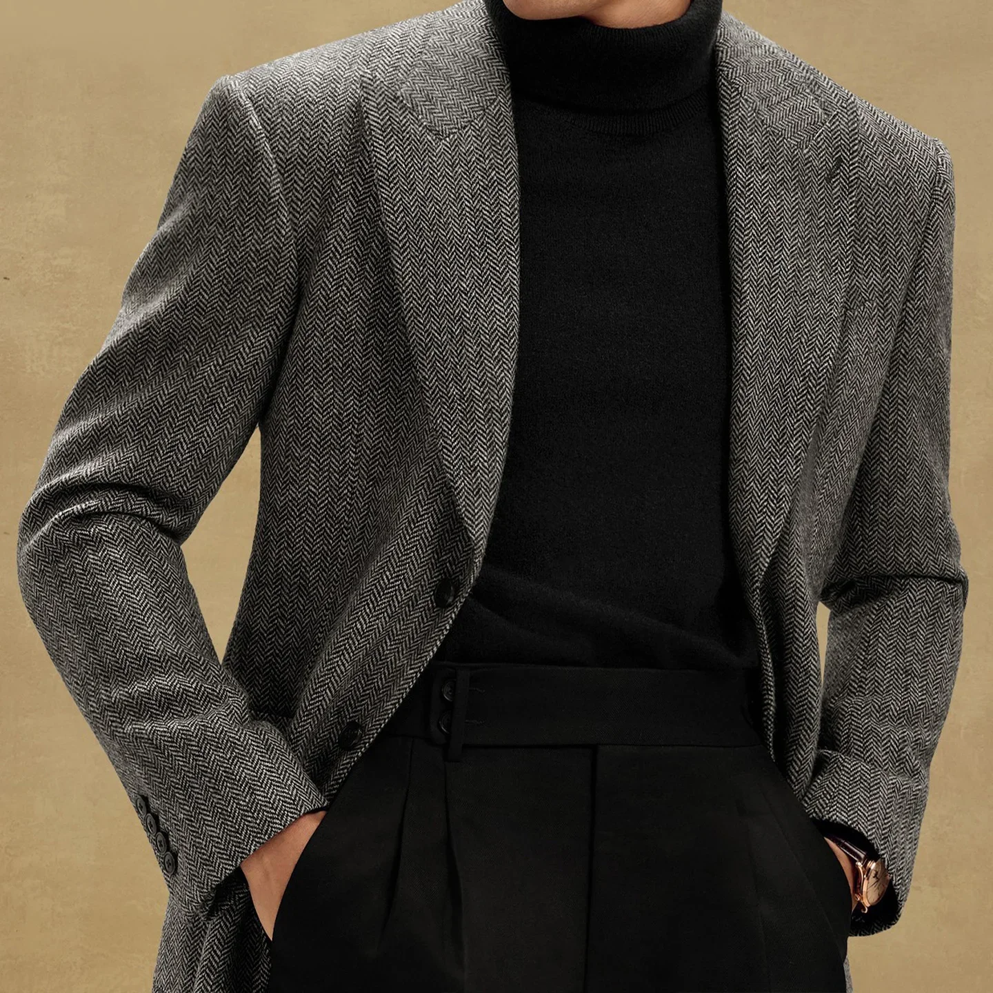 New Men's Herringbone Wool Blend Blazer Single-Breasted High-Quality Fabric Notched Lapel Formal Business Wedding Party Coat
New Men's Herringbone Wool Blend Blazer Single-Breasted High-Quality Fabric Notched Lapel Formal Business Wedding Party Coat