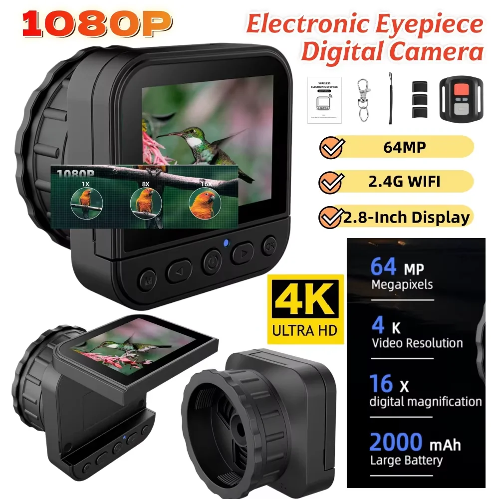 64MP 4K HD Eyepiece Camera for Birdwatching Hummingbird Astronomical Telescope with Video Camera 2.4G WIFI Portable Lightweight
64MP 4K HD Eyepiece Camera for Birdwatching Hummingbird Astronomical Telescope with Video Camera 2.4G WIFI Portable Lightweight