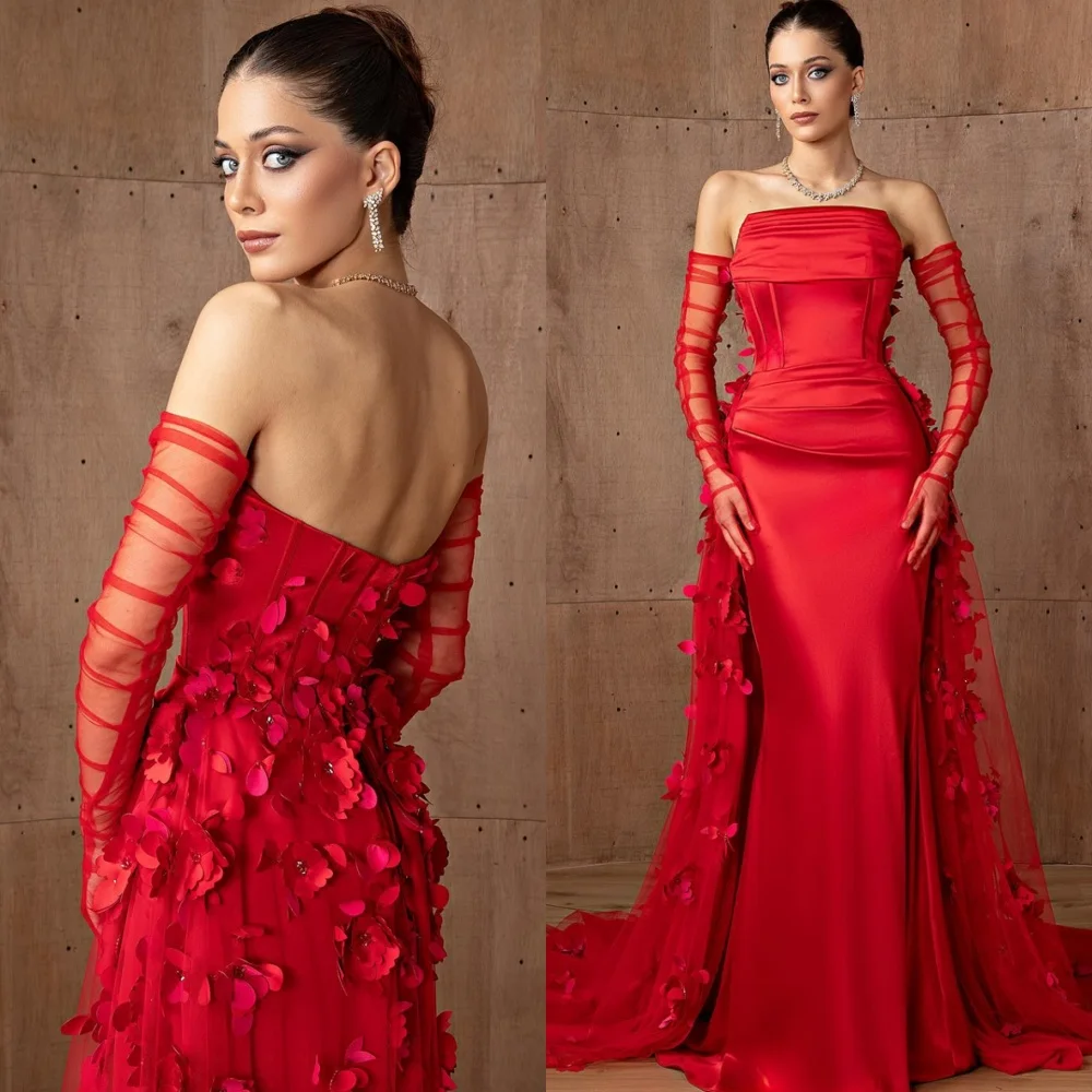 Customized Luxury Red Satin Evening Dresses Temperament Strapless Flowers Celebrity Gowns Exquisite Special Occasion Gowns
Customized Luxury Red Satin Evening Dresses Temperament Strapless Flowers Celebrity Gowns Exquisite Special Occasion Gowns