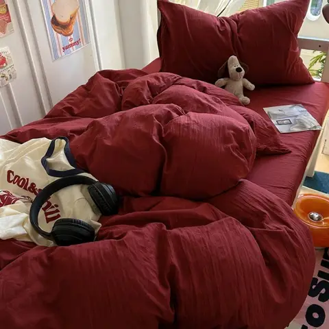 2025, neues einfarbiges, einfaches Studentenbettlaken aus gewaschener Baumwolle, vierteiliges Set, maschinenwaschbares dreiteiliges Set für Studentenwohnheime