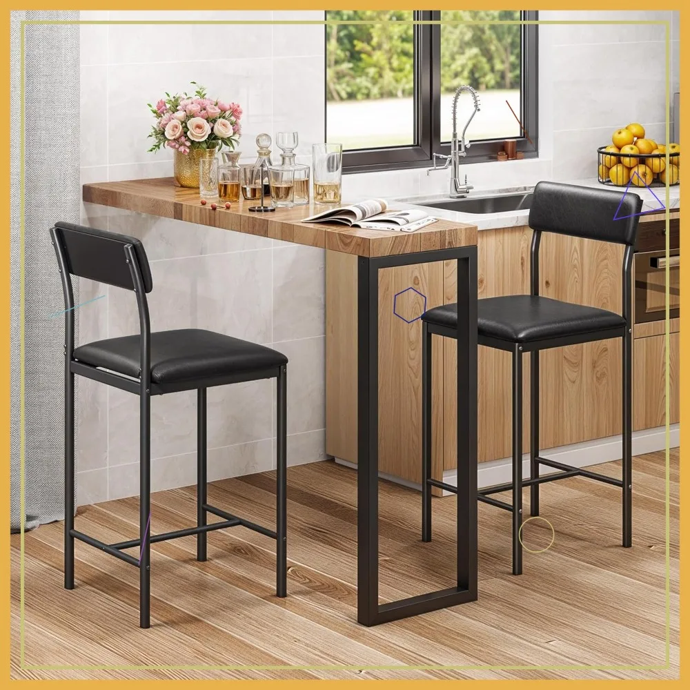 Modern Bar Stools Set of 2 with Upholstered Back & Footrest - Tall Kitchen Island Chairs for Dining Room Living Room
Modern Bar Stools Set of 2 with Upholstered Back & Footrest - Tall Kitchen Island Chairs for Dining Room Living Room