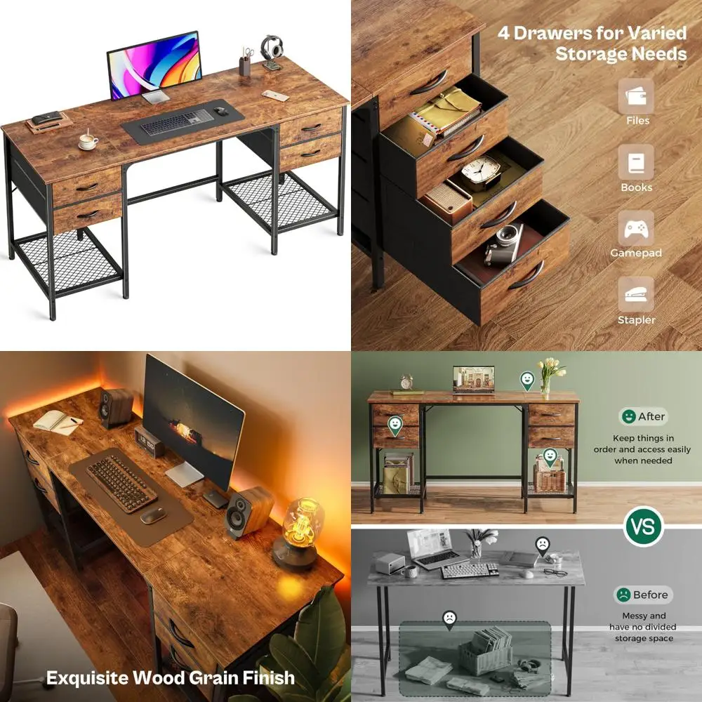 Large 55 Inch Storage Gaming Desk with Mesh Shelf and 4 Drawers for Office, Writing, and Computer Work
Large 55 Inch Storage Gaming Desk with Mesh Shelf and 4 Drawers for Office, Writing, and Computer Work