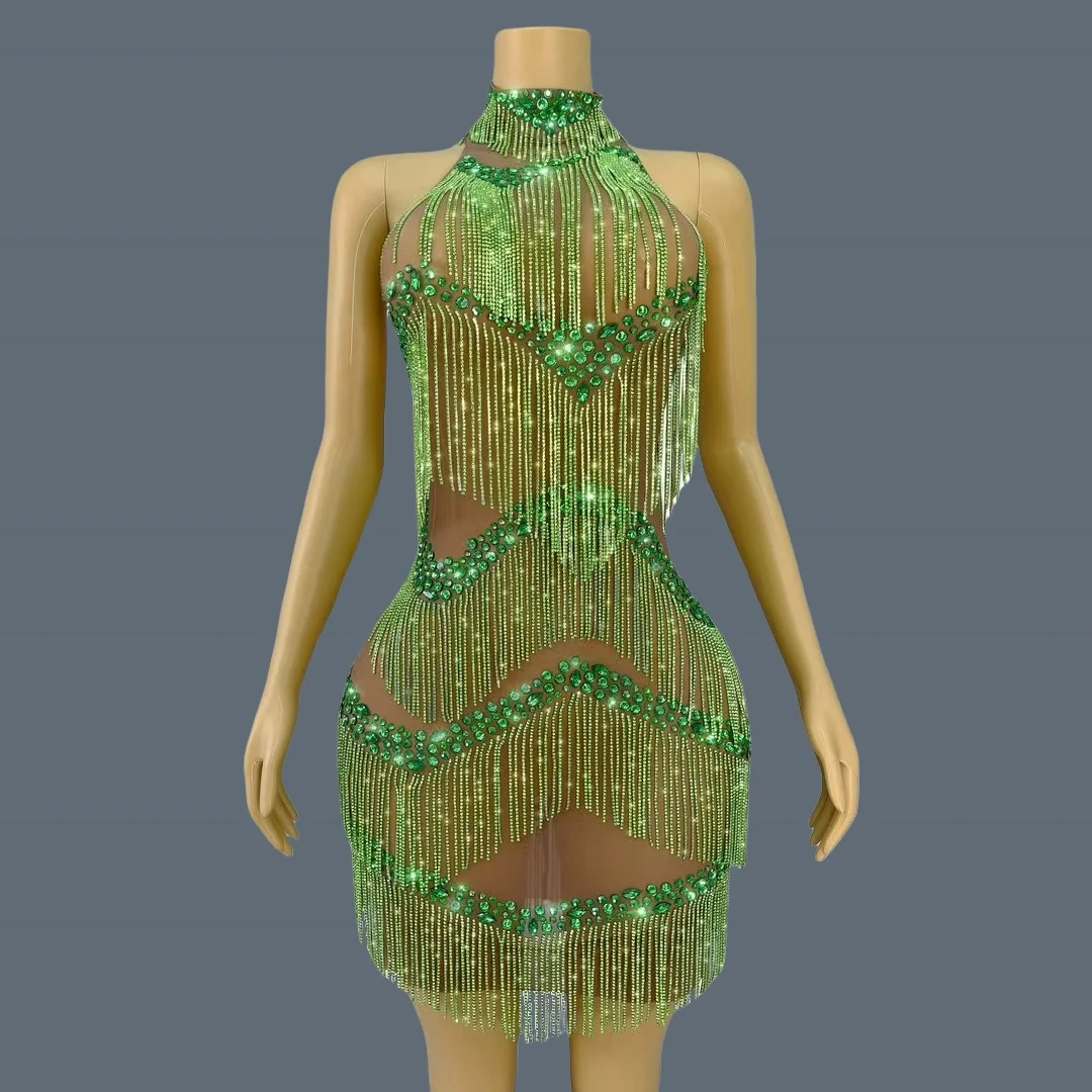 Sparkly Green Rhinestone Tassel Short Dress High-quality Carnival Women Sexy Dance Dress Nightclub Party Trendy Outfit Lvyinzuji
Sparkly Green Rhinestone Tassel Short Dress High-quality Carnival Women Sexy Dance Dress Nightclub Party Trendy Outfit Lvyinzuji