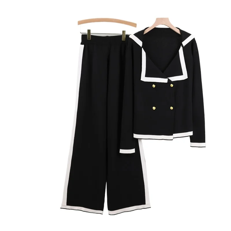 New Light Mature Style Casual Fashion Wide Leg Pants Two-piece Set of Contrasting Color Lapel Double-breasted Sweater Set Spring
New Light Mature Style Casual Fashion Wide Leg Pants Two-piece Set of Contrasting Color Lapel Double-breasted Sweater Set Spring