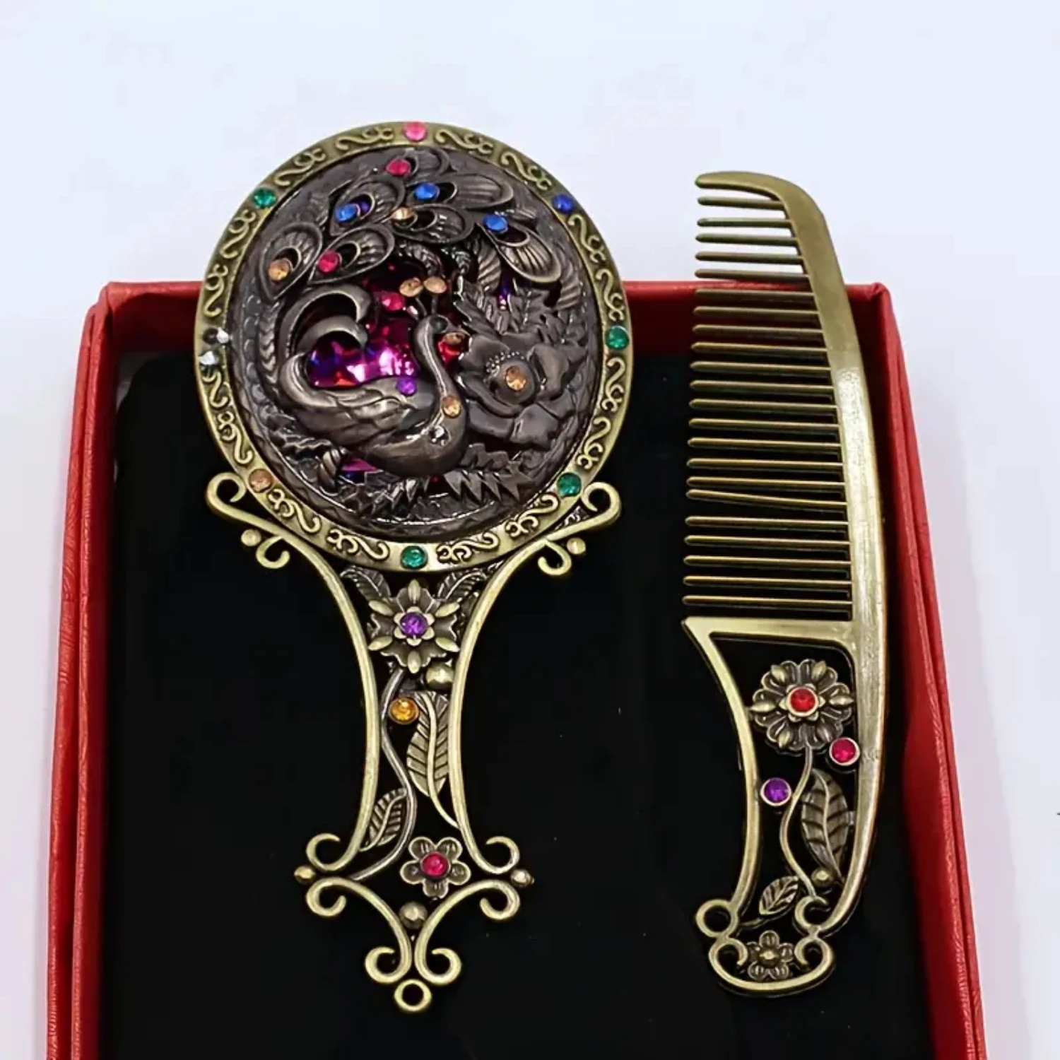 Vintage Cosmetic Mirror Comb Set - Decorative Hand Mirror & Metal Makeup Vanity Tool
Vintage Cosmetic Mirror Comb Set - Decorative Hand Mirror & Metal Makeup Vanity Tool