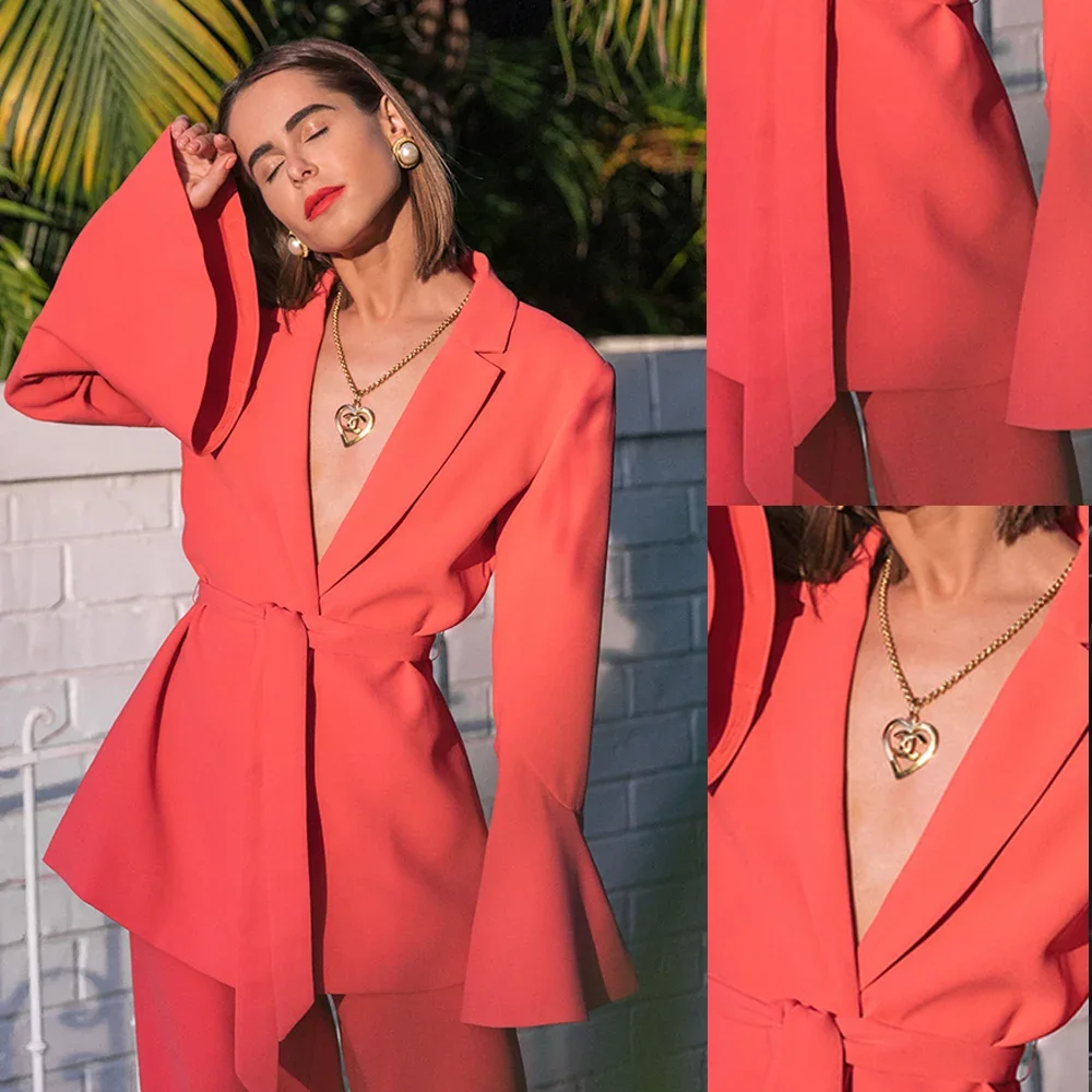 Fashion Neck Women Blazer Suits Notched Lapel Pocket Slim Fit Custom Made Jacket With Belt Casual Daily 2 Pieces Set
Fashion Neck Women Blazer Suits Notched Lapel Pocket Slim Fit Custom Made Jacket With Belt Casual Daily 2 Pieces Set