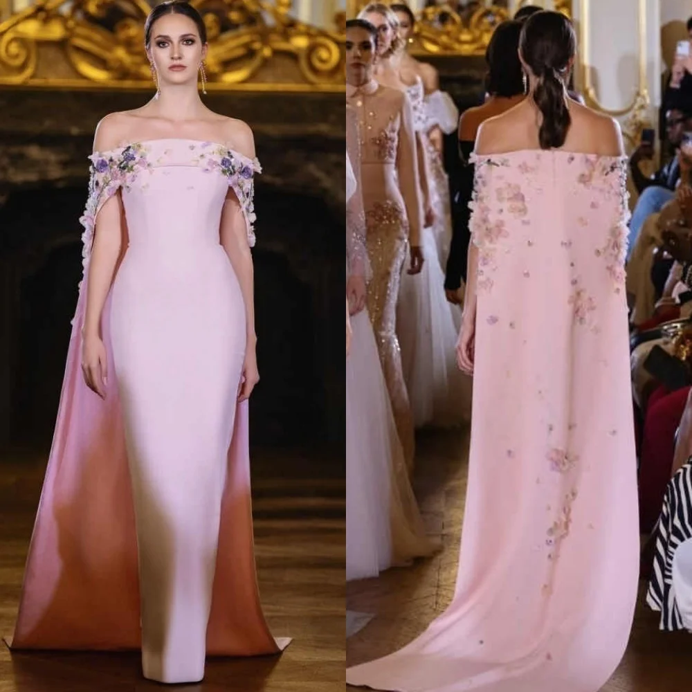 Customized Pink Jersey Evening Dress Temperament Strapless Off the Shoulder Embroidery Prom Dress Sweep Train Party Dress
Customized Pink Jersey Evening Dress Temperament Strapless Off the Shoulder Embroidery Prom Dress Sweep Train Party Dress