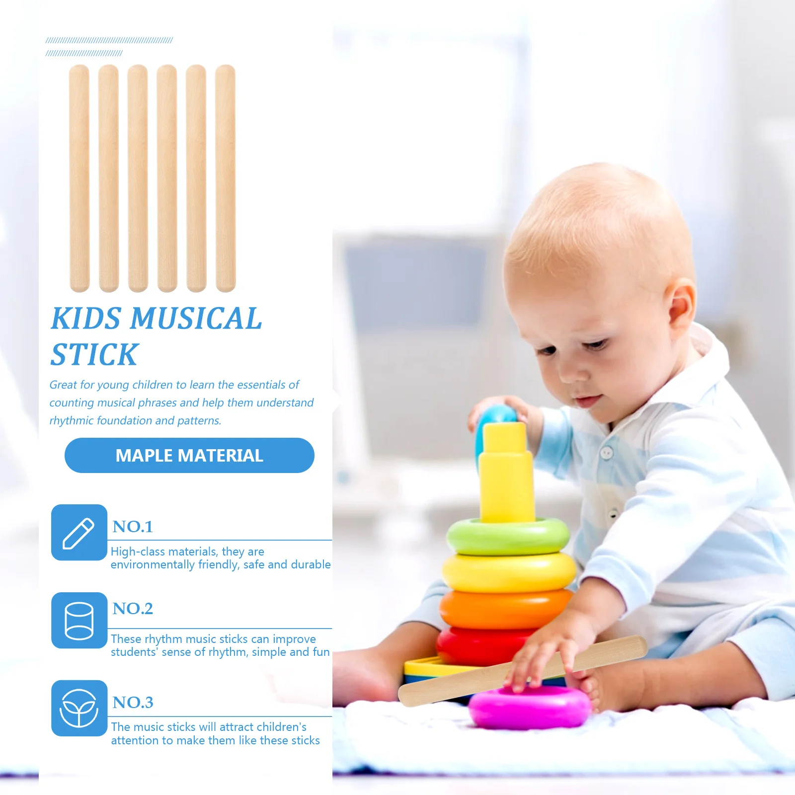 6 Pcs Music Percussion Instruments for Rhythm Sticks Medium Size
6 Pcs Music Percussion Instruments for Rhythm Sticks Medium Size