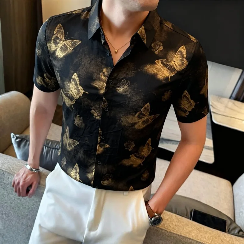 British Style Men's Short Sleeved Shirt Fashion Butterfly Print Casual Shirt Slim Fit Business Social Party Tuxedo Blouse 2026
British Style Men's Short Sleeved Shirt Fashion Butterfly Print Casual Shirt Slim Fit Business Social Party Tuxedo Blouse 2026